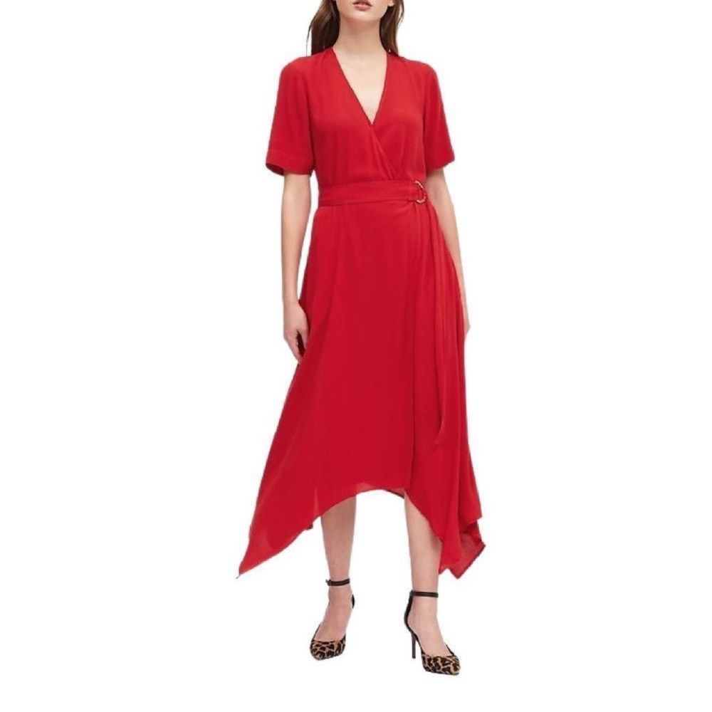NWT Banana Republic Handkerchief-Hem Wrap Dress in Ultra Red Size 6P | Petite